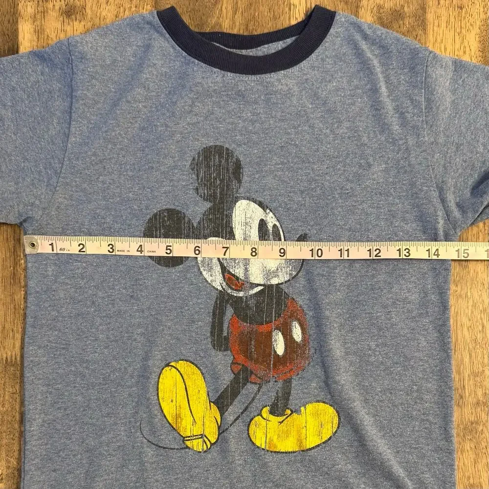 VTG Y2K Mickey Mouse Ringer T-Shirt Distressed Walt Disney World Kids Blue Small